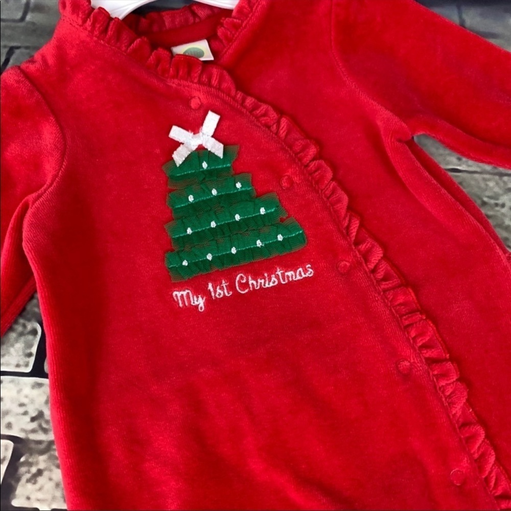 Little Me 1st Christmas Red Velour Graphic Onsie